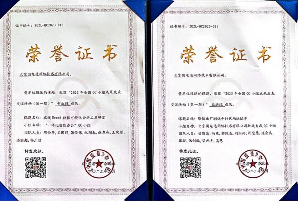國網(wǎng)信通產(chǎn)業(yè)集團國電通兩項QC成果分獲2023年全國QC小組成果二、三等獎